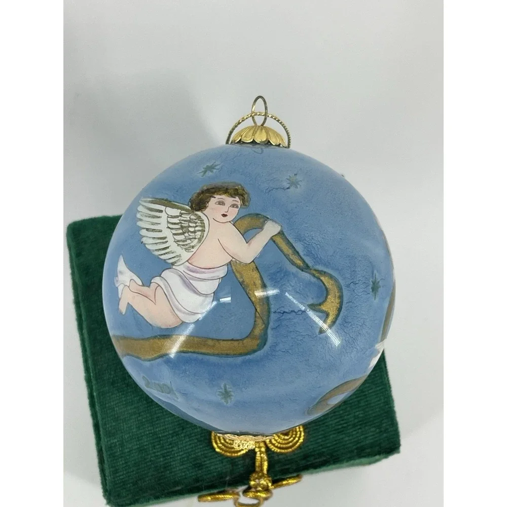 Vintage Hand Painted Angel Christmas Ornament Glass Ball w/ Box 2001